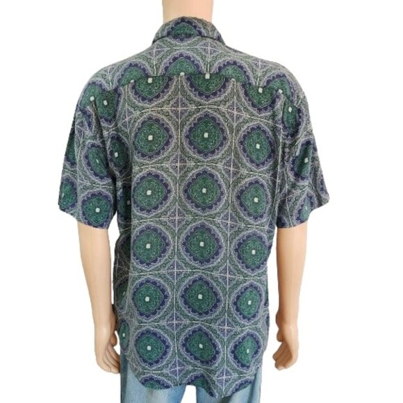 Vintage Cambridge Classics Shirt Geometric Short Sleeve Button Up Mens Medium - Picture 2 of 6